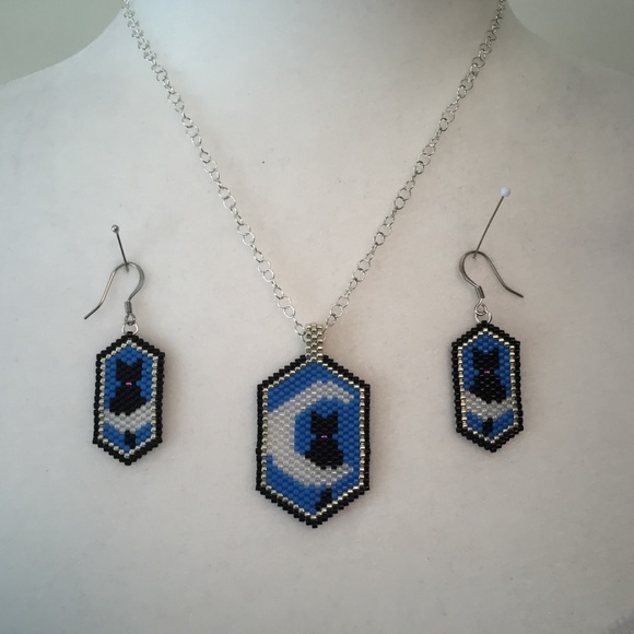 Cat & the Moon Necklace & Earring set - Picture 3 of 5